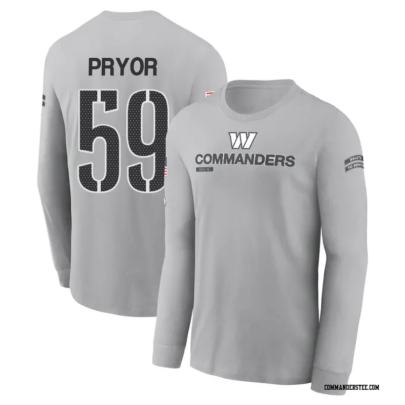 Youth Washington Commanders ＃59 Joshua Pryor Gray 2024 Salute to Service Long Sleeve T-Shirt