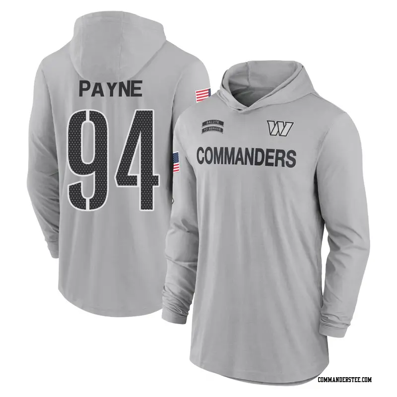 Youth Washington Commanders ＃94 Daron Payne Gray 2024 Salute to Service Lightweight Performance Long Sleeve Hooded T-Shirt